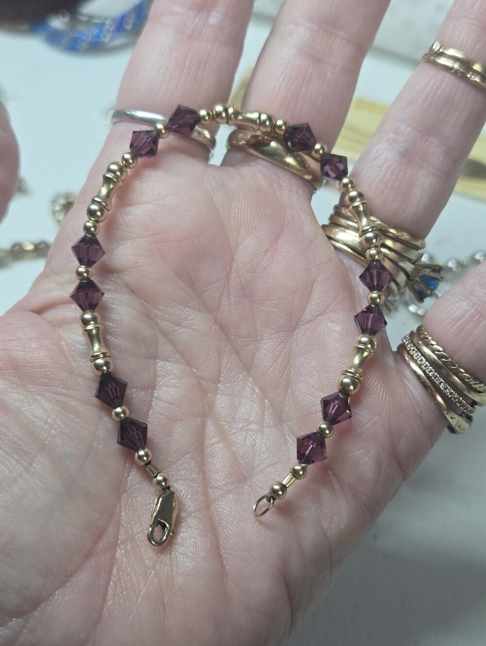 Gold Filled Beaded Bracelet with Purple Crystal Beads